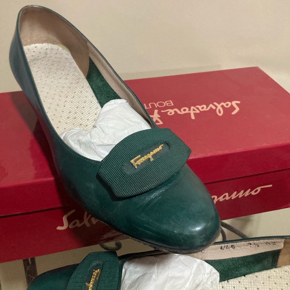 Vintage Salvatore Green Block Heels
